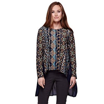 blue Printed Tunic Top With Long Sleeves
